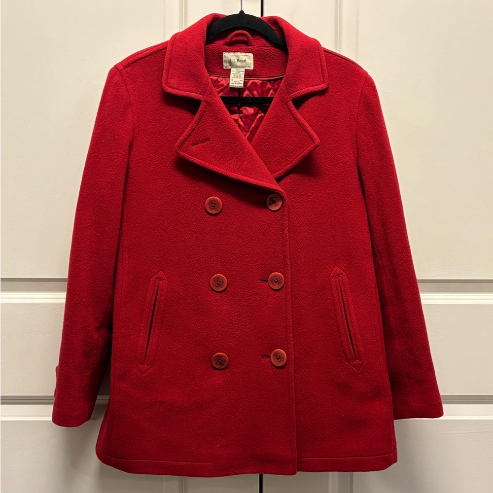 L.L. Bean Women’s 100% Lambswool Thinsulate Peacoat – Size 10 Regular (Red)